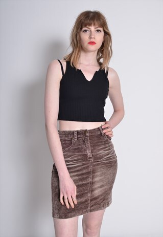 VINTAGE CORDUROY CORD SKIRT BROWN 28'