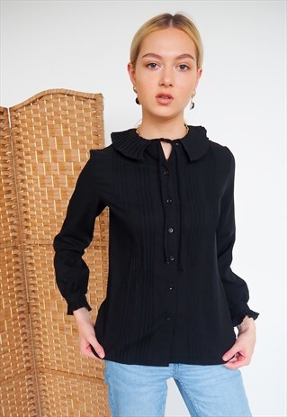 VINTAGE TIE NECK BLOUSE WITH RUFFLE COLLAR