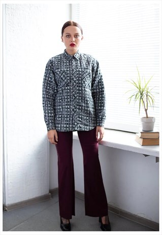 VINTAGE 80'S GREY/GREEN CHECKED SHIRT LOOKS JACKET