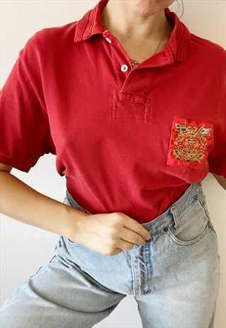 VINTAGE 90S POLO RALPH LAUREN LOGO TOP T-SHIRT TEE RED