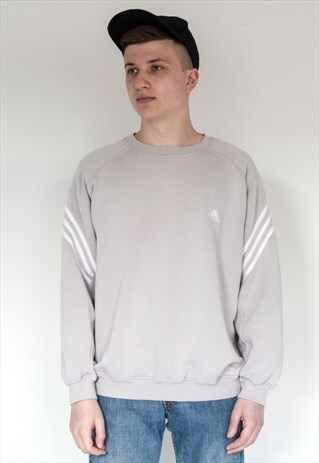 ADIDAS VINTAGE RETRO WARM GREY ADIDAS SWEATER JUMPER