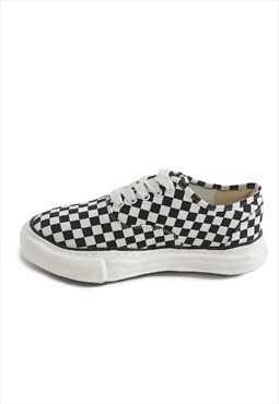 Retro classic check sneakers distressed platform shoes white