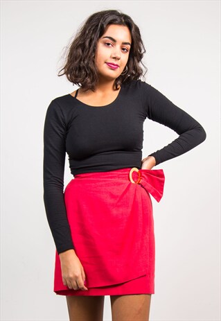 VINTAGE RED WRAP AROUND STYLE CUTE MINI SKIRT