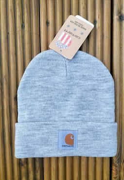 New Wool Carhartt Marl Grey Logo Beanie Hat