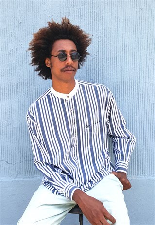 90S PREPPY SKATER LUXURY VERTICAL STRIPE ROUND COLLAR SHIRT