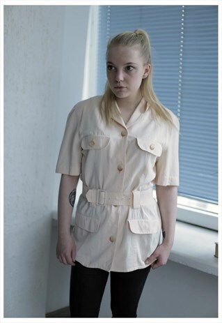 VINTAGE 80'S CREAM SHORT SLEEVES BUTTON UP JACKET