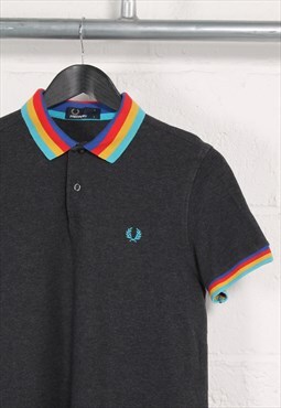 Vintage Fred Perry Polo Shirt in Grey Short Sleeve Top Small