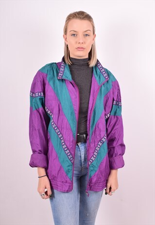 WOMENS VINTAGE TRACKSUIT TOP JACKET XL PURPLE 90S
