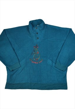 Vintage Golf Fleece 1/4 Button Block Colour Blue XL