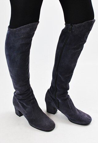 PREMIUM VINTAGE 1970'S BLUE SUEDE KNEE HIGH BOOTS