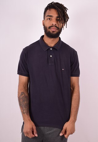 TOMMY HILFIGER MENS VINTAGE POLO SHIRT LARGE BLUE 90S