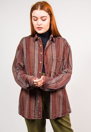 VINTAGE 90'S RED STRIPED PATTERN HIPPIE SHIRT