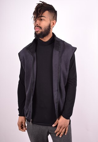 CHAMPION MENS VINTAGE FLEECE GILET LARGE BLACK 90'S