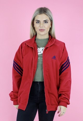 90S RED ADIDAS STRIPPED BOMBER JACKET