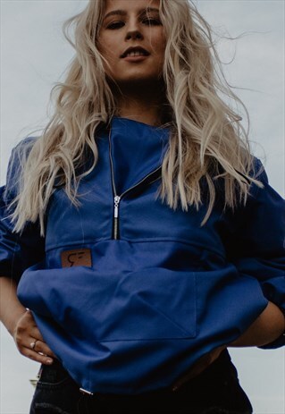 OVERSIZED WINDBREAKER HOODIE IN INDIGO / ROYAL BLUE
