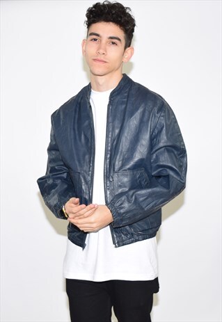 VINTAGE 90S DARK BLUE LEATHER JACKET