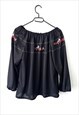 RETRO BLACK GYOSY HUIPIL EMBROIDERED BLOUSE - M