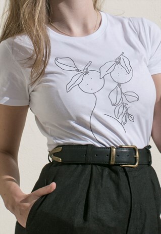 NUDE ETHICS ORGANIC WHITE WITH BLACK GRAPHIC ORANGES T-SHIRT