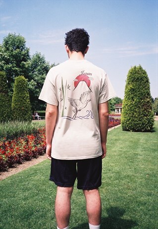 SHORT SLEEVED T-SHIRT IN SAND WITH JAPANESE GARDEN PRINT
