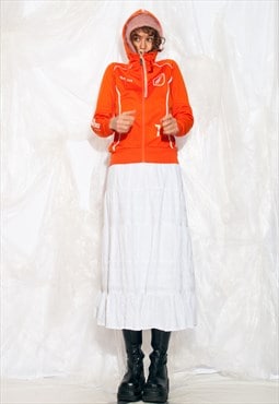 Vintage Y2K Sports Hoodie in Orange Slim Fit w Zip Front