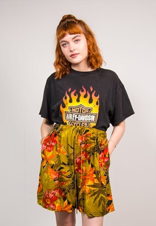 90'S VINTAGE GREEN HAWAIIAN PATTERN SUMMER SHORTS CULOTTES