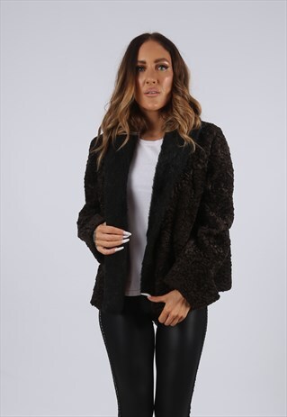 VINTAGE FAUX FUR COAT JACKET SHORT UK 16 XL (J3M)