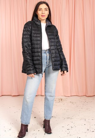 VINTAGE 90S LIGHT PUFFER JACKET IN BLACK