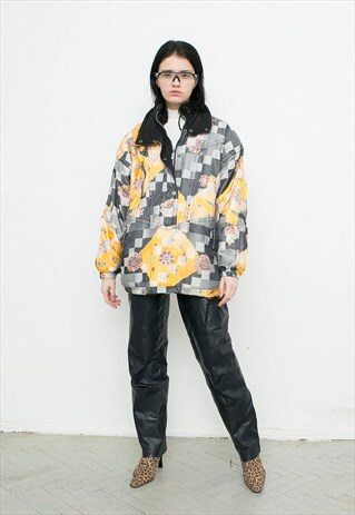 VINTAGE WINTER JACKET YELLOW GREY PULL OVER SKI JACKET SHORT