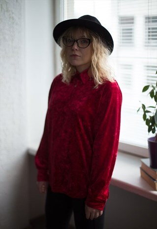 VINTAGE 80'S RED CRUSHED VELVET TOP