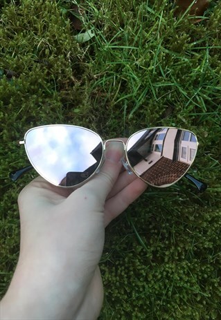 WOMENS VINTAGE STYLE HOLOGRAPHIC PINK CAT EYE SUNGLASSES