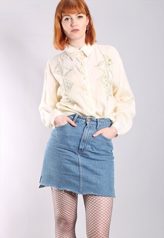 VINTAGE 80S LINEN EMBROIDERED WESTERN SHIRT
