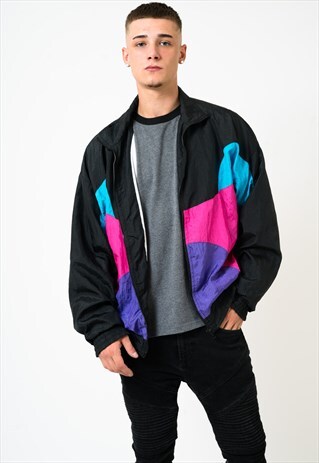 VINTAGE COLOURFUL WINDBREAKER JACKET MEDIUM