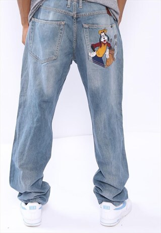 VINTAGE ICEBERG HISTORY CARTOON DISNEY GOOFY JEANS BLUE