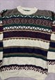 VINTAGE KNITTED JUMPER ABSTRACT PATTERNED GRANDAD SWEATER