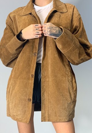 90S VINTAGE TAN BROWN REAL LEATHER JACKET