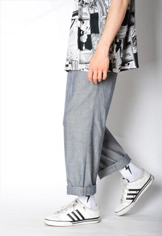 VINTAGE 80S SILVER GREY WOOL BLEND PANTS
