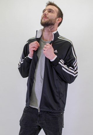 VINTAGE ADIDAS JACKET ARM STRIPES IN BLACK SMALL