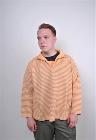 80S ORANGE STRIPED SWEATSHIRT WITH QUARTER ZIPP, SIZE L