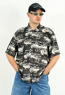 Vintage summer shirt in printed cars and guitars skate