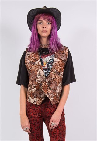 VINTAGE 90'S FLORAL TAPESTRY WESTERN WAISTCOAT