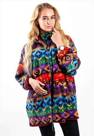 VINTAGE AZTEC PATTERNED FLEECE JACKET J1852B