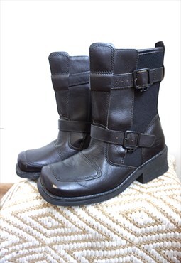 Vintage DIESEL Black Leather Cowboy Western Boots Shoes