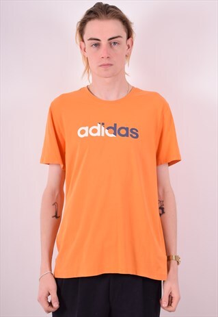 ADIDAS MENS VINTAGE T-SHIRT TOP LARGE ORANGE 90S