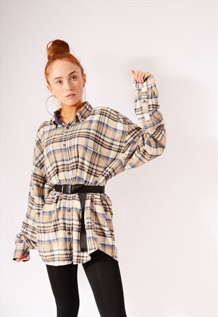 VINTAGE CHECK FLANNEL SHIRT CREAM