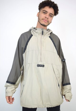 VINTAGE 90S COLUMBIA BEIGE 3/4 ZIP HOOD JACKET