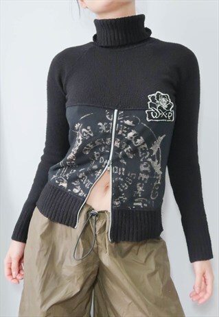 VINTAGE Y2K GORPCORE ROLL NECK TOP WIT ZIP FRONT
