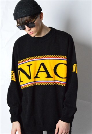 VINTAGE 90S BLACK AND YELLOW KNIT DROP SHOULDER JUMPER