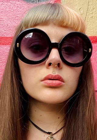 VINTAGE INSPIRED SUNGLASSES BIG ROUND SHAPE IN BLACK W UV400
