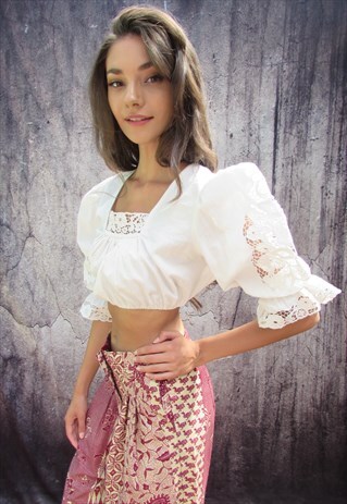 VINTAGE 1970S COTTON LACE CROP TOP