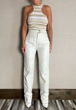 Vintage 80s Betty Barclay White Leather Trousers